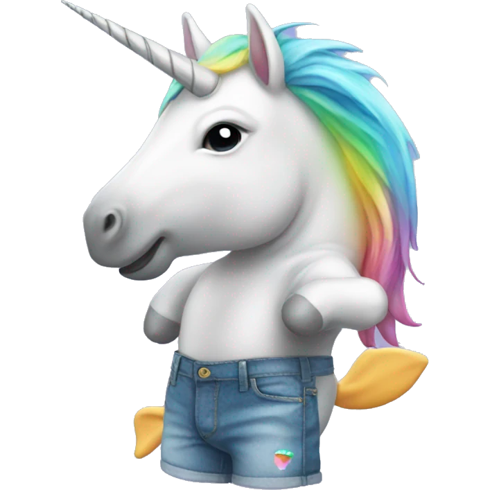 Unicorn wearing shorts with a dolphin  emoji