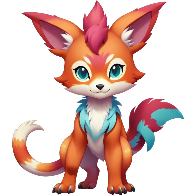 Male bright-colored multi-colored cute cool exotic anime-styled Falvie-Fionbri-fantasy-creature-fursona-Fakémon-Pokémon, full body, with markings emoji
