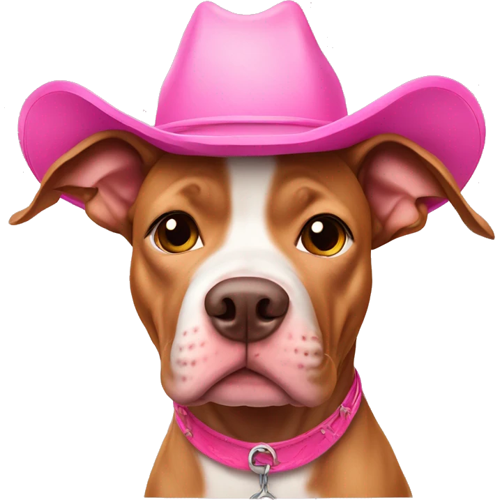 light brown pitbull Dog wearing a pink cowgirl hat emoji
