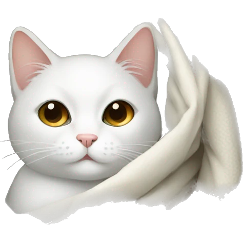 White cat wrapped in a blanket emoji