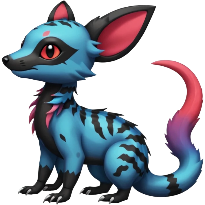 Rare exotic cute gothic colorful Salandit-Eevee-Civet-species-Fakemon-hybrid-creature, with markings, full body emoji