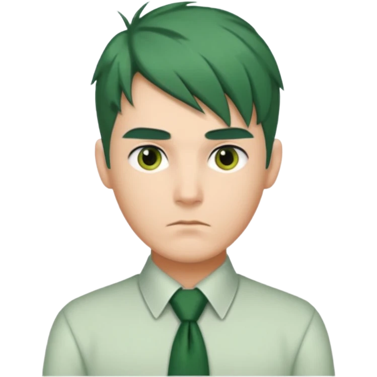 Man with Green Ponytail – dark-green tied hair, calm serious face. emoji