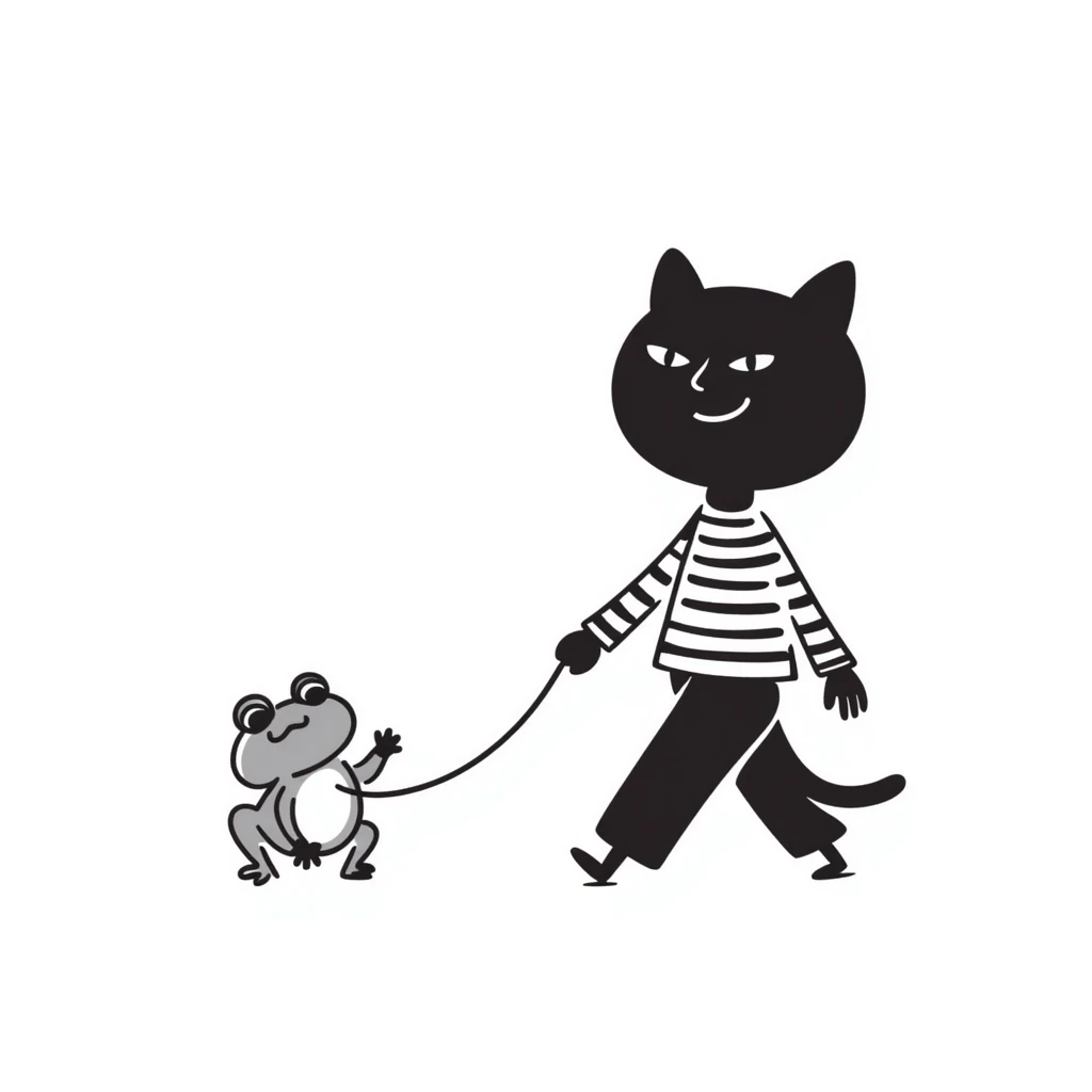 a cat walking a frog emoji