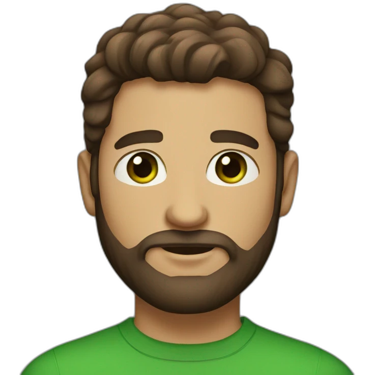 a medium and brown beard man with green eyes emoji