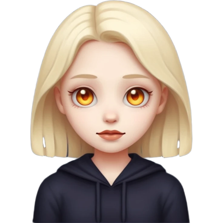 Stylized cult cartoon girl emoji, eerie-cute aesthetic, symmetrical design, subtle spooky vibe, glowing eyes, saying “AMILK”, bold graphic icon emoji