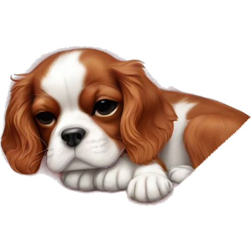 Cavalier King Charles puppy sleeping in baby pink blanket emoji