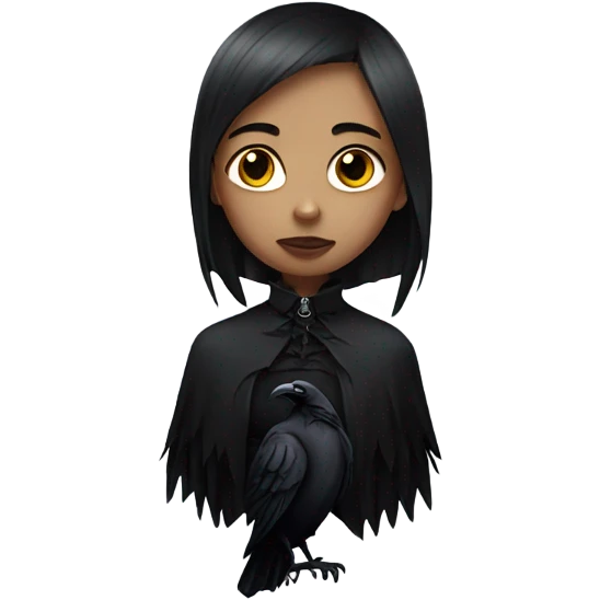 girl in gothic attire with a raven on her shoulder emoji