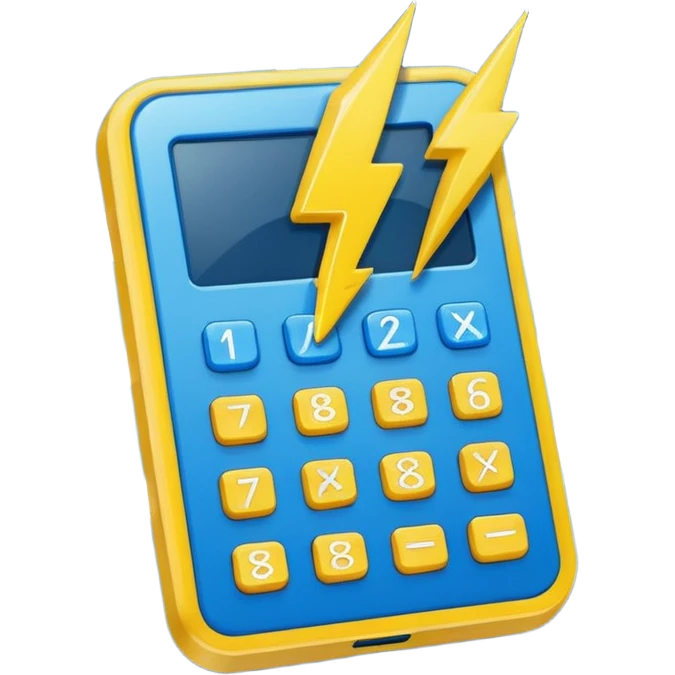 Create a simple emoji of an energy calculator: small calculator + lightning bolt icon. Flat design, bold outline, blue and yellow colors, clean, centered, emoji style. emoji