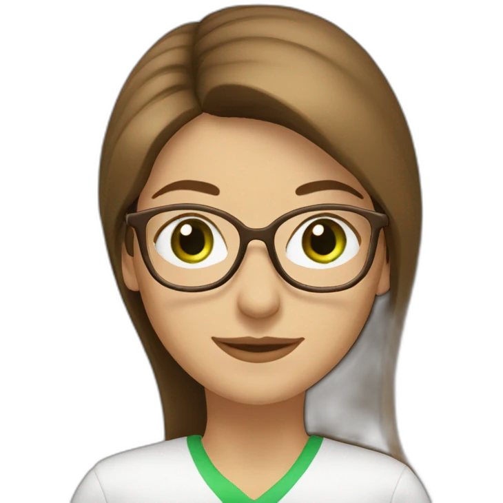 Italian teacher woman shoulder-long brown straight hair green eyes and white glassesglasse emoji