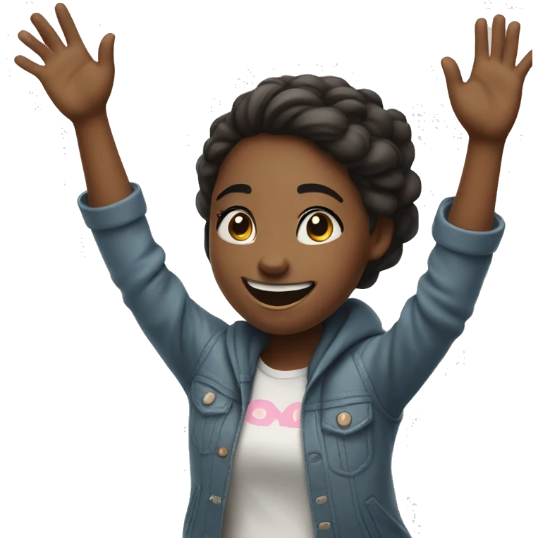 girl with a big smile with hands up emoji