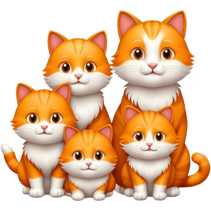 two big happy cats with four little happy cats emoji