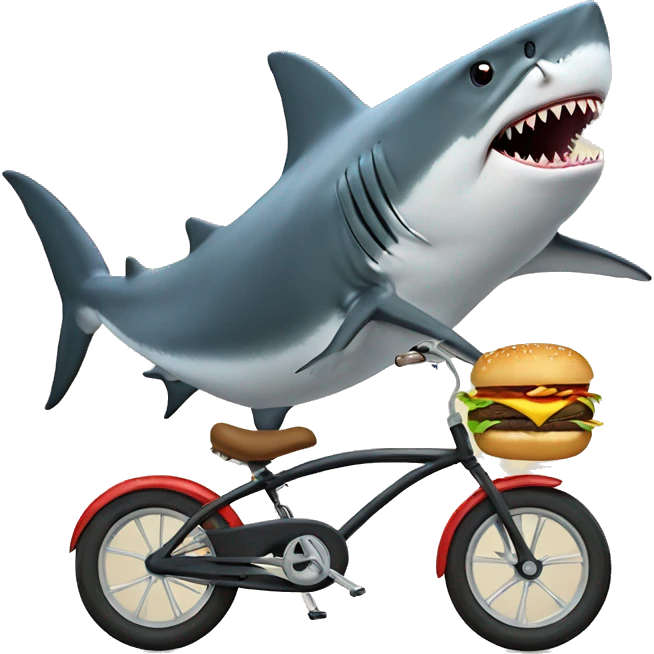 shark eating a cheeseburger while on a bike emoji