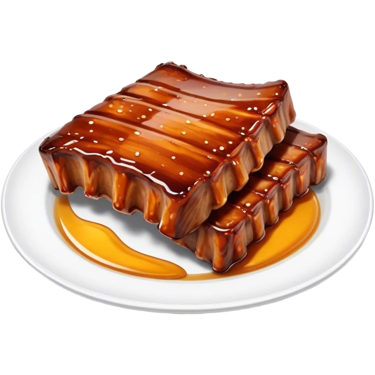 Honey Glazed BBQ Ribs Cinematic Realistic Honey Glazed BBQ Ribs Dish Emoji, depicted as a small portion of tender, honey-glazed ribs with a sticky, smoky finish, rendered with rich textures and warm, dynamic lighting. emoji