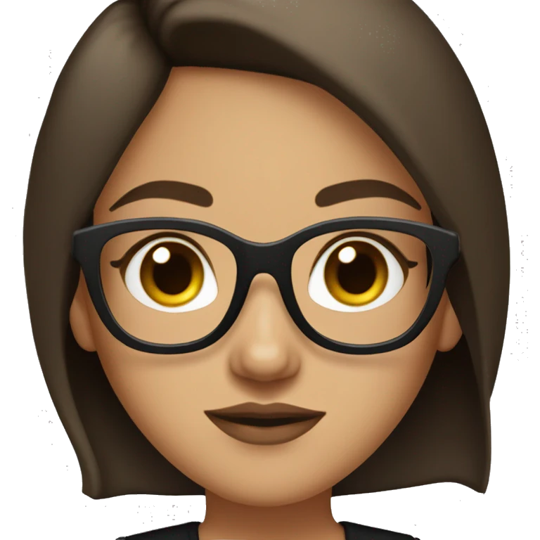 brunette girl with black glasses, light brown eyes and plump lips in a black T-shirt emoji