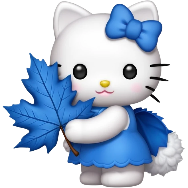 hello kitty holding a blue maple leaf emoji
