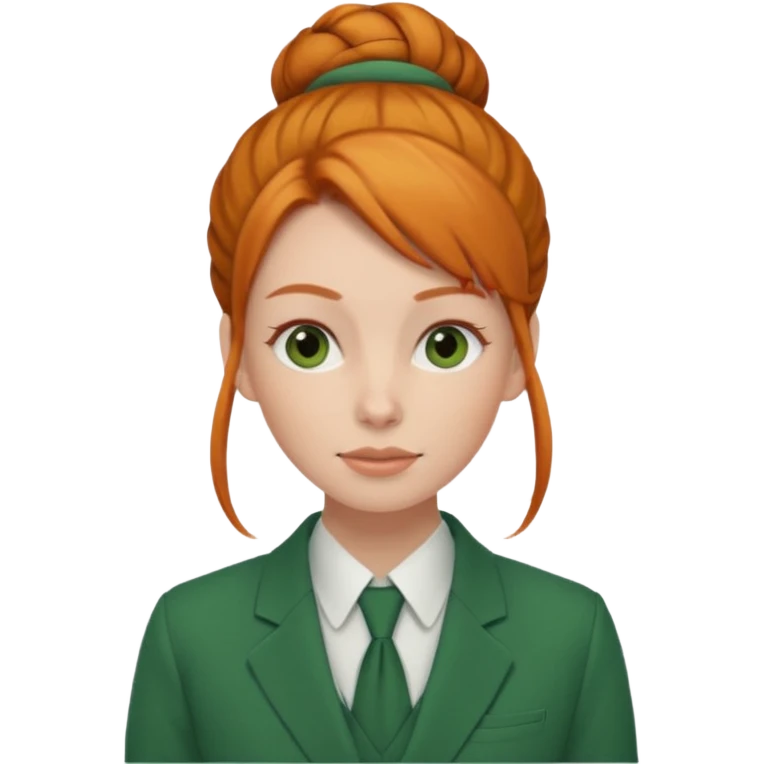 ginger woman with bun hair with green suit  emoji