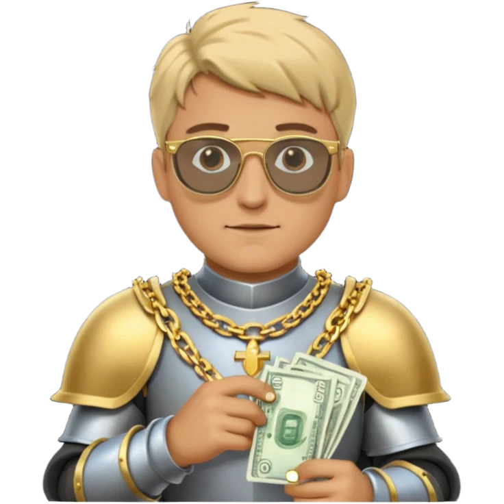 Knight with helmet gold chain dark glasses money emoji