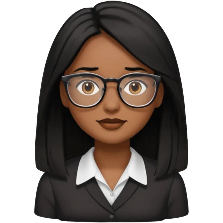 Cor da pele parda óculos um pouco quadrado cabelos longos e preto roupas blusinhas de manga curta emoji