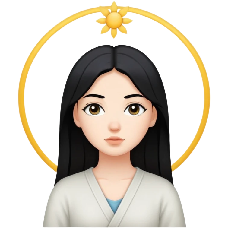 white girl with black hair, peaceful expression, representing inner peace emoji