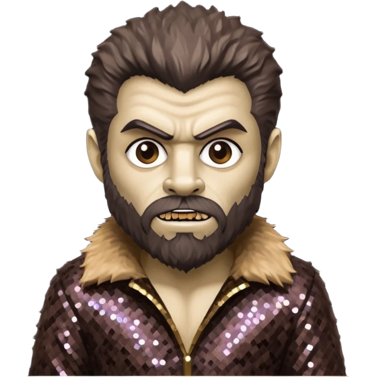 The Wolfman from Universal Monsters with brown fur, dark brown sequin outfit  emoji