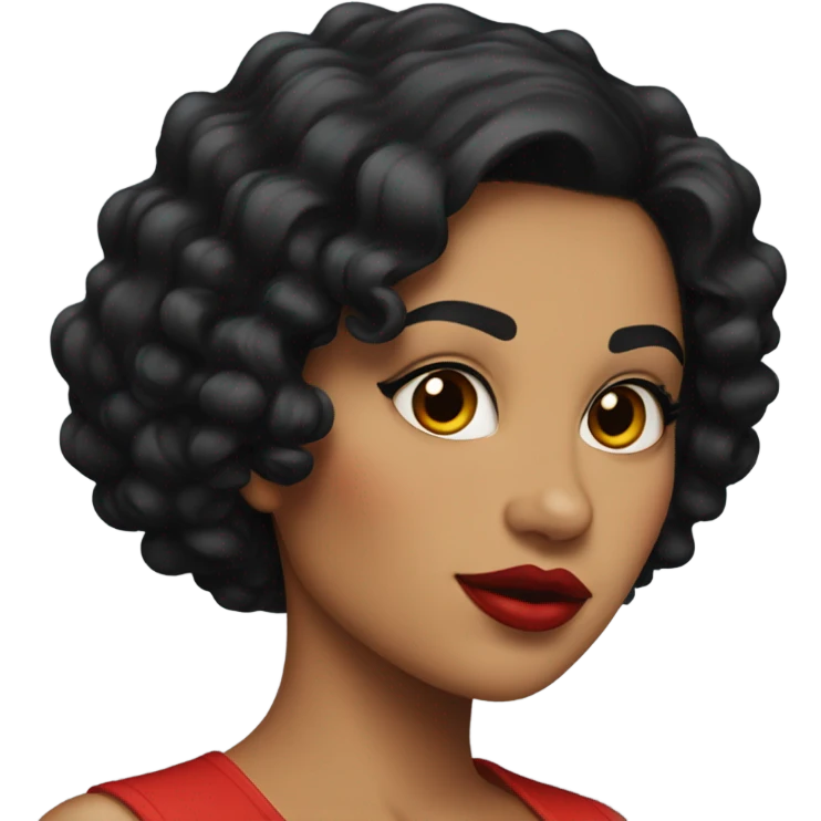 Big chest, Latina woman with short curly black hair and big red lips emoji