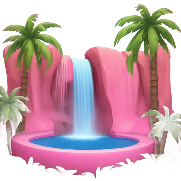 Pink pool with rainbow palm trees and a waterfall realistic and detailed   emoji