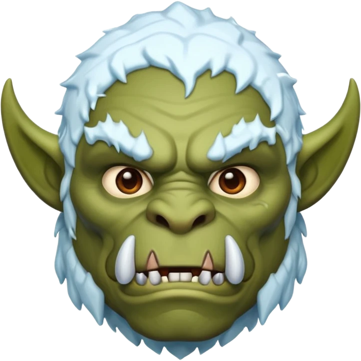 Fantasy orc emoji portrait, tusks lightly covered with ice and snow, winter predator look, strong silhouette, clean minimal emoji design, male/female variant
 emoji