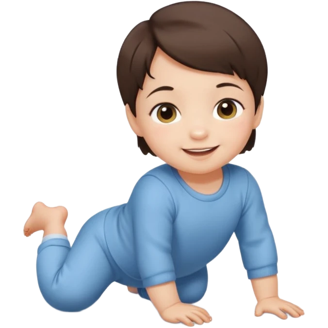 short brunette hair baby crawling on the floor with cute clothes emoji