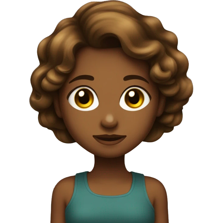 menina pele beje clara com olho castanho escuro, cabelo no ombro castanho ondulado e com um cachorro grande dourado. emoji