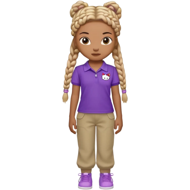 hello kitty wearing purple polo shirt and kyaki pants with long box braids baddie emoji
