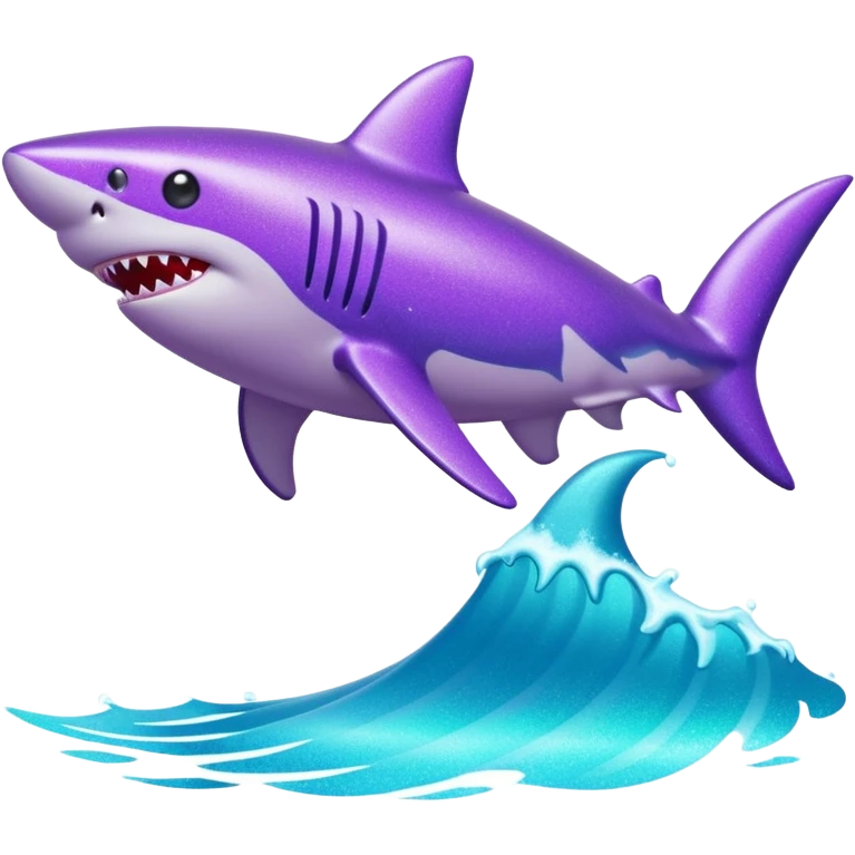 purple glitter shark on a cyan wave emoji