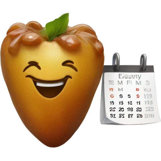 a piece of date fruit with a calendar emoji as the background emoji