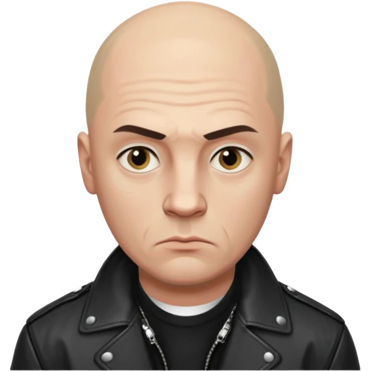 Bald Russian 1990s gangster emoji, leather jacket, , serious face emoji