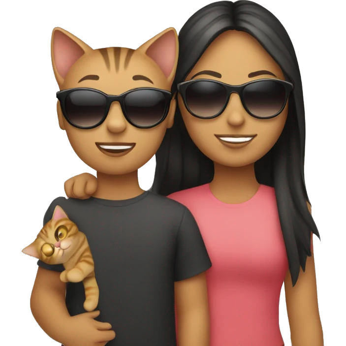 Me and my sister holding a cat with sunglasses on emoji