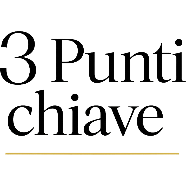typographic composition of the text '3 Punti chiave' in elegant modern font, professional style, black on white with thin gold accent, minimal decorative line, suitable for presentation or professional document emoji