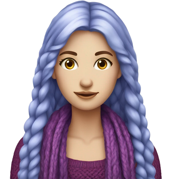 beautiful finnish fair long hair woman with blue eye knitting purple scarf emoji
