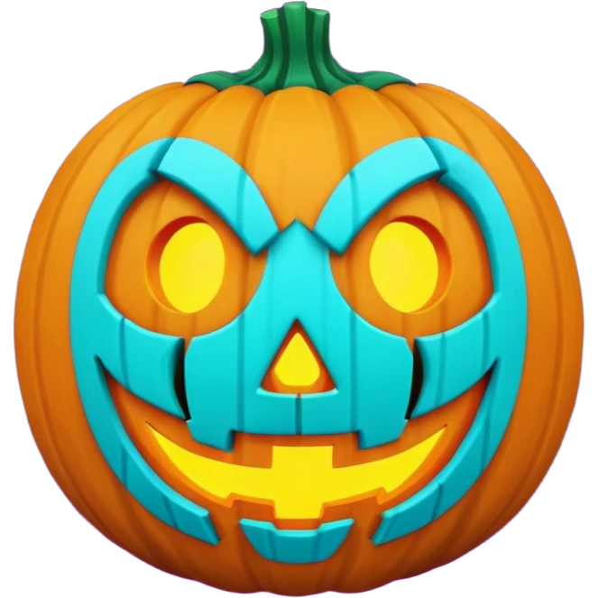 futuristic glowing jack-o-lantern emoji face, purple and cyan carved glow, dark background emoji