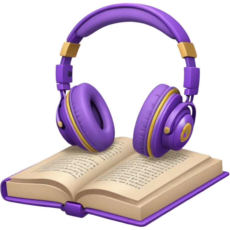 purple open storybook with purple headphones on top emoji