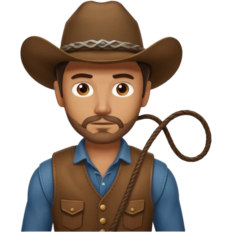 A rugged cowboy with stubble, brown vest, and serious eyes as he holds his lasso.
 emoji