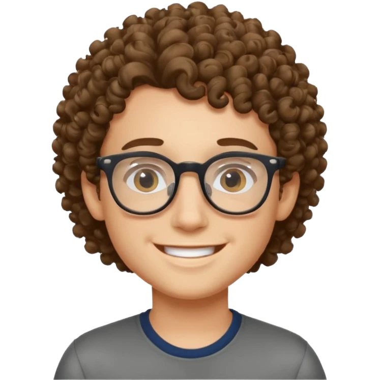 Niño con lentes de piel blanca y pelo rizado sonriente emoji