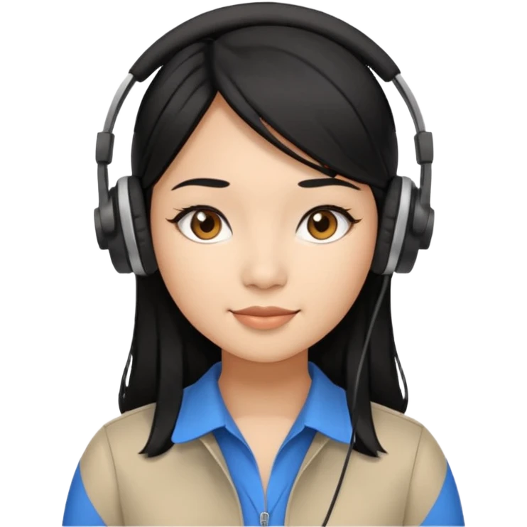 Female Filipino Virtual Assistant with Black Hair with headphone on emoji