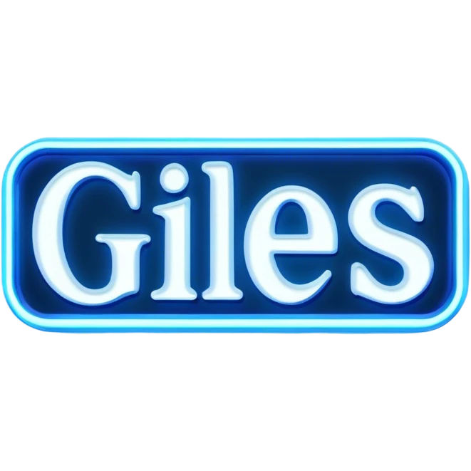 Blue neon sign with the word Giles emoji