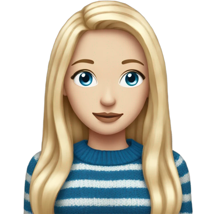 beautiful woman, long straight blonde hair, blue eyes, striped knit sweater emoji