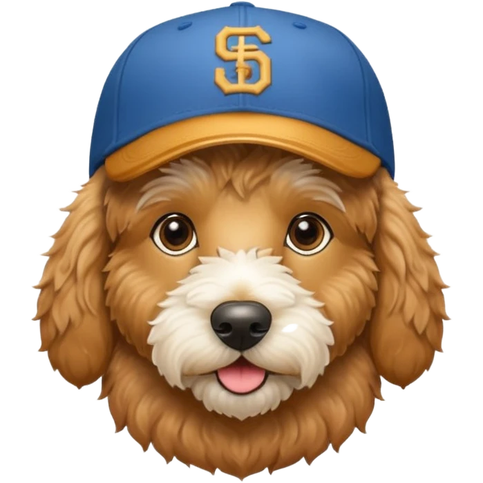 Golden doodle wearing a San Diego Baseball cap  emoji