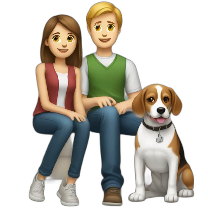 Brown hair White boy and girl and beagle Sit on couch emoji