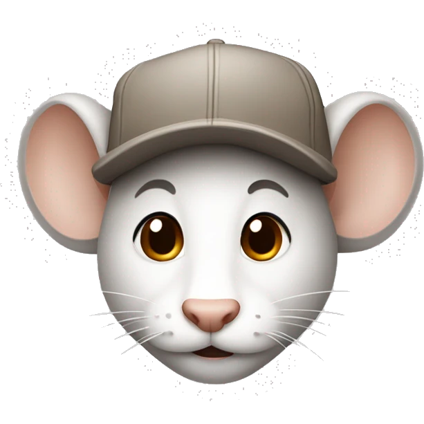 Light grey or white Mouse emoji with dark brown undercut hair and a beige cap emoji