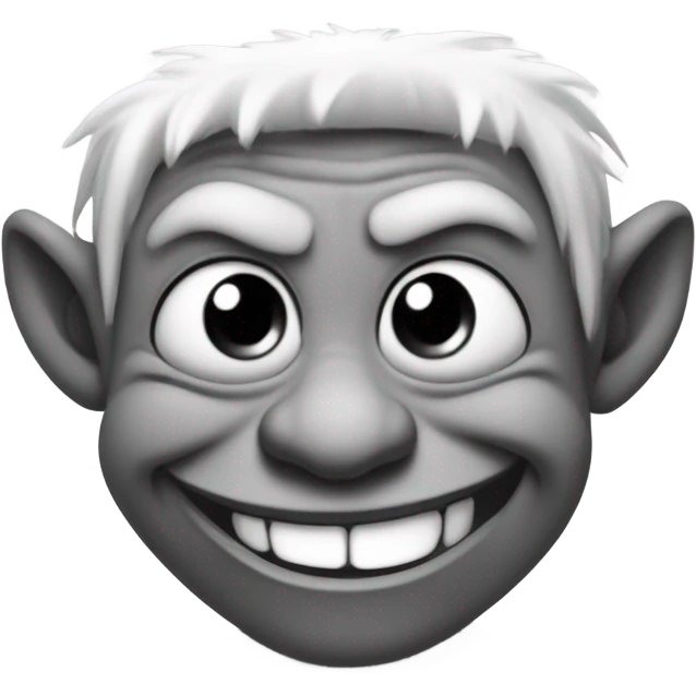  a crudely drawn black-and-white face with a mischievous, exaggerated grin. Troll  emoji