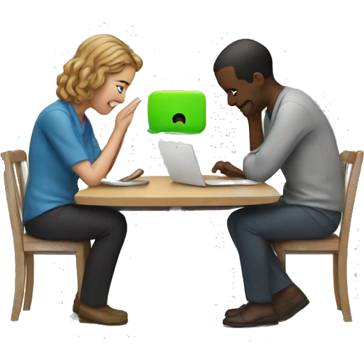two people around a table using macbooks emoji