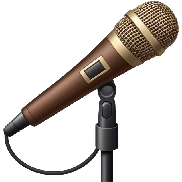 Icon of a microphone.The color palette consists of deep brown, warm chocolate, and other rich earthy tones, complemented by subtle beige or off-white highlights for contrast emoji