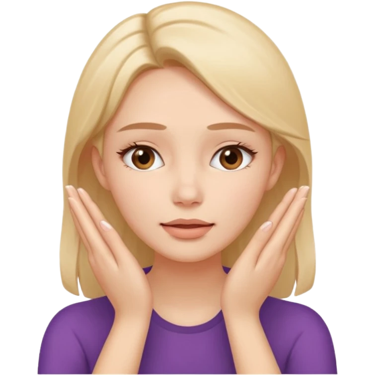 Simple emoji of a woman touching her face with both hands, hands pressing on cheeks and jaw, clear facial exercise with hands, easy to understand, simple icon, no beauty, no makeup, no medical elements
 emoji